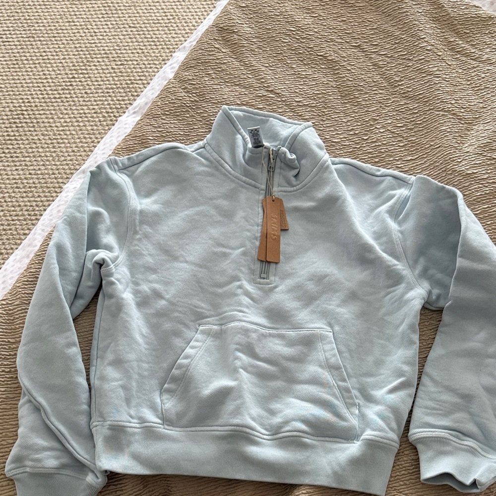 SKIMS Men's Soft Blue Zip-Up Sweater